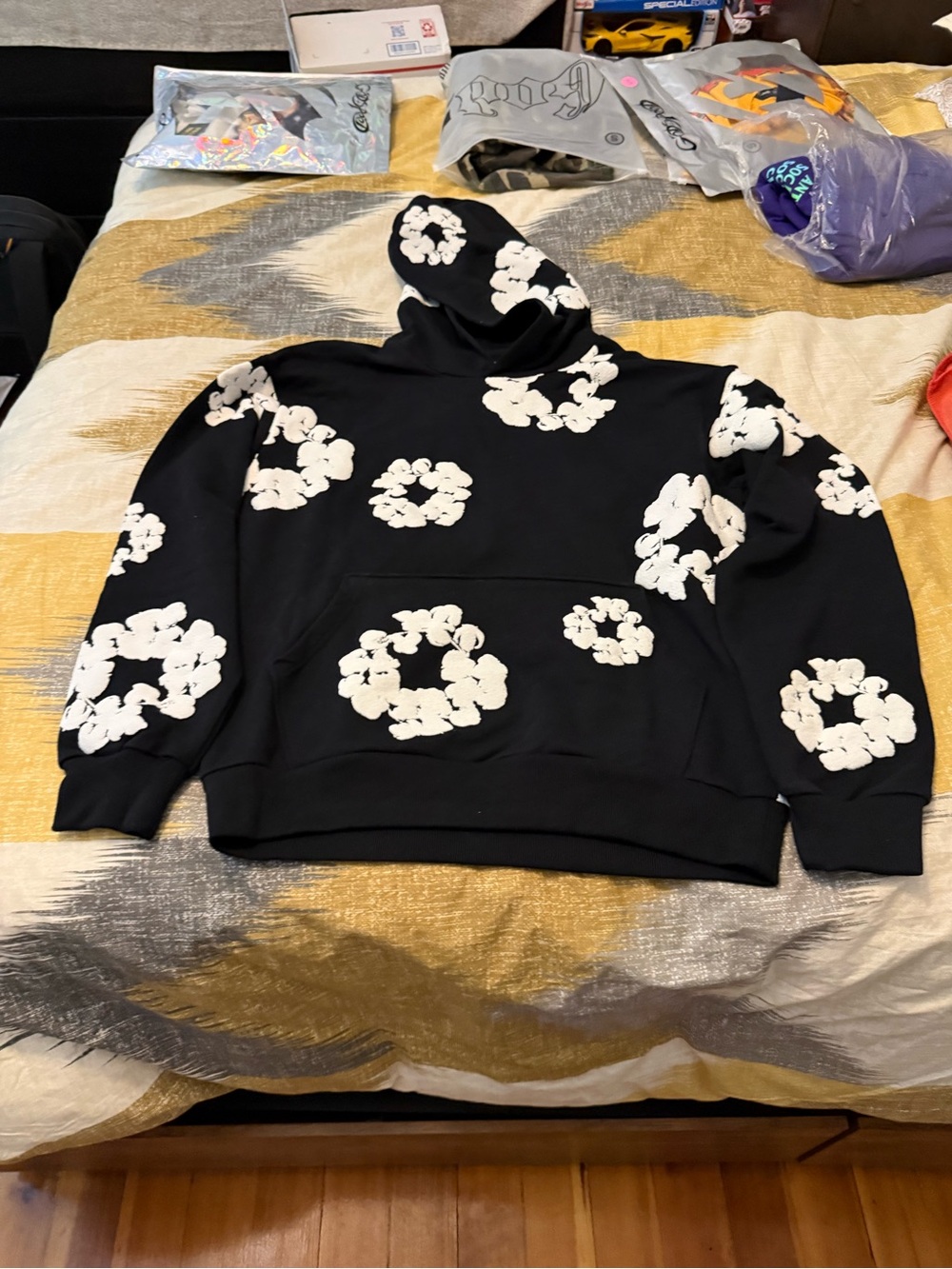 Denim Tears Cotton Wreath Men’s Black Fleece Hoodie Size M